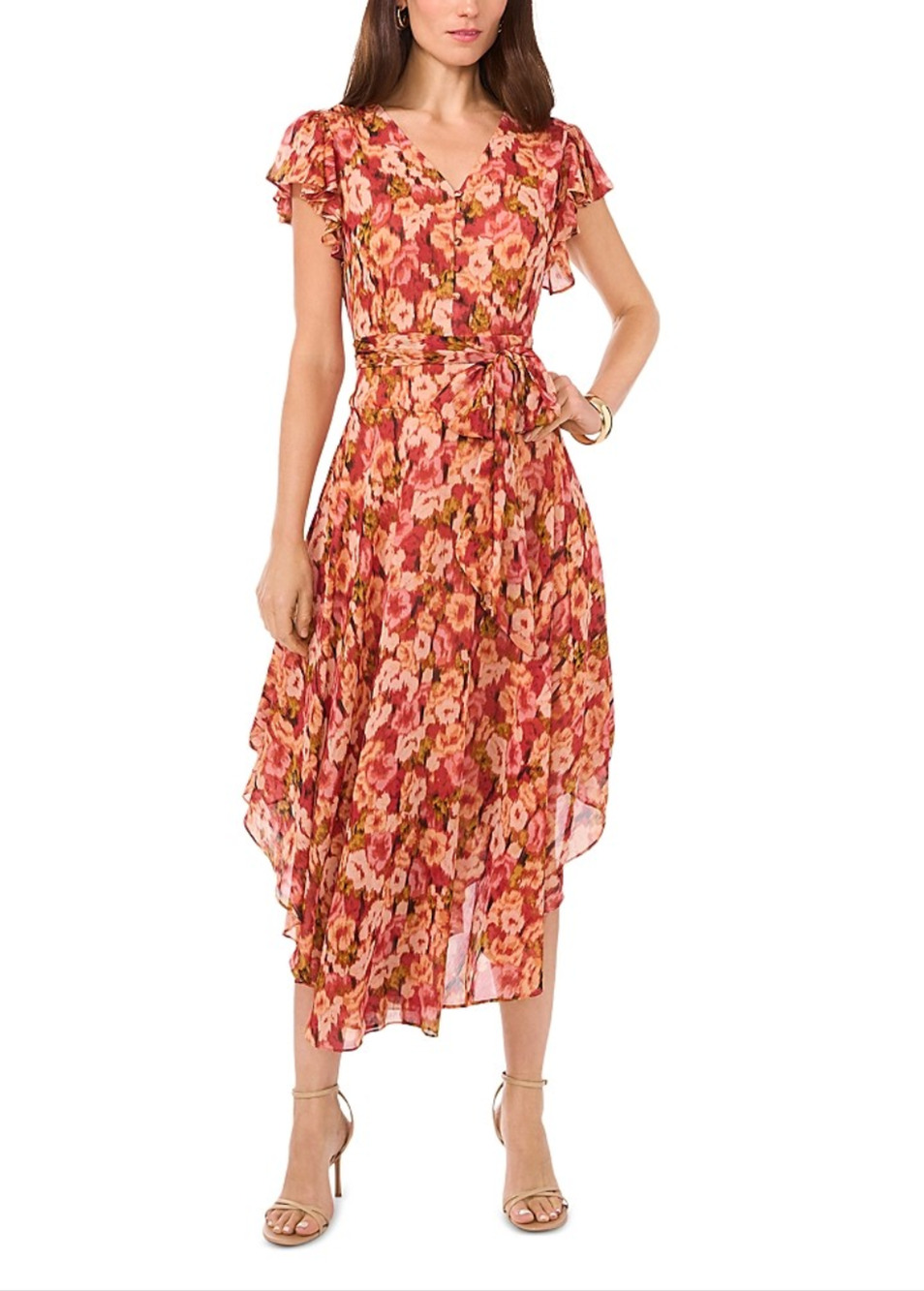 Vince Camuto Women Asymmetric Hem Dress Rose Clay Size L